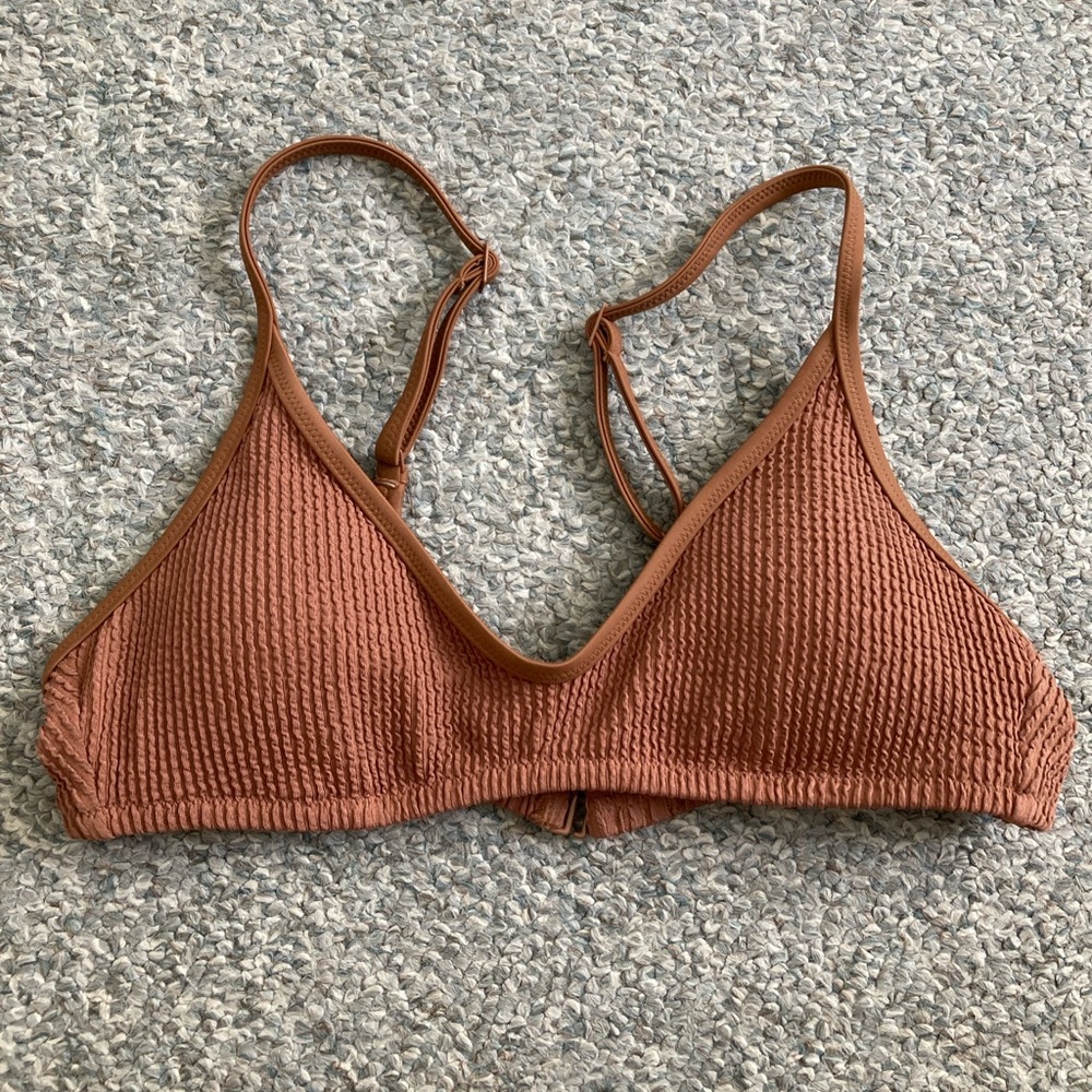 Aerie brown crinkle voop neck bikini top